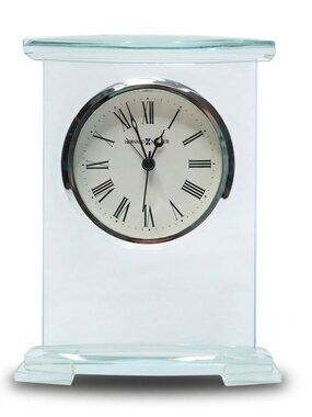 Howard Miller Augustine Glass Desk Alarm Clock - Modern Roman Numeral Academia